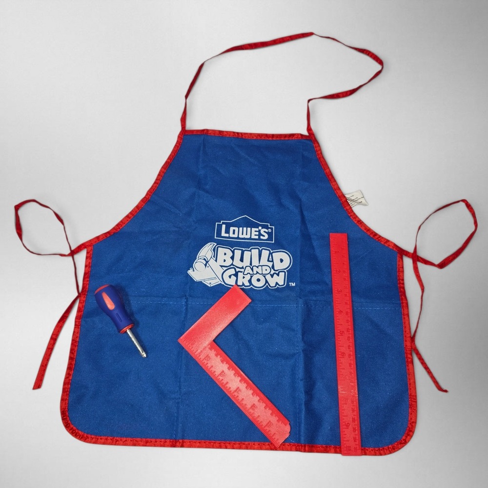 Lowe's Build and Grow Apron Kids One Size Blue Red Good Workshop DIY Tool Belt